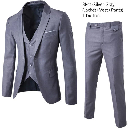 Suits For Men 3 Pieces Set Elegant Wedding  Fashion Classic Full Jackets Vest Pants Blazers Outfit 2026 Formal Costume