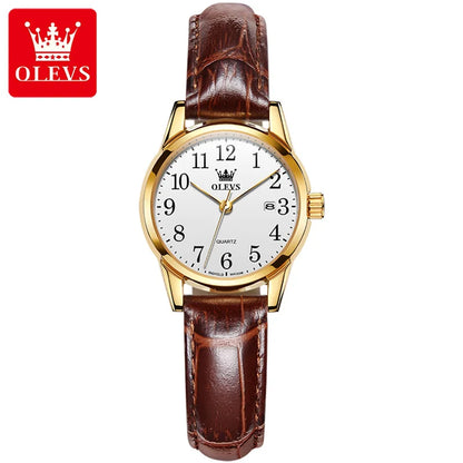 OLEVS Brand Fashion Simple Quartz Watch for Women Leather Strap Waterproof Calendar Womens Watches Elegant Female Clock