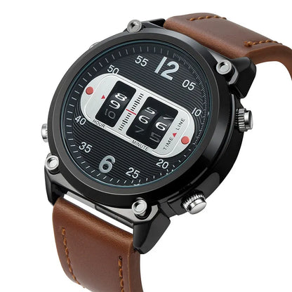 Men Unique Designer Watches Fashion Leather Band Tire Simple Army Sports Vintahe Quartz Watch Black Montres de Marque de Luxe