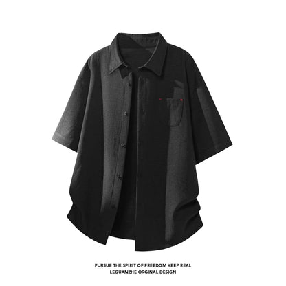 LEGIBLE Summer Shirts Men Loose Thin Cotton Short Sleeve Shirts Male Fashion Stand Solid Color 4XL 5XL