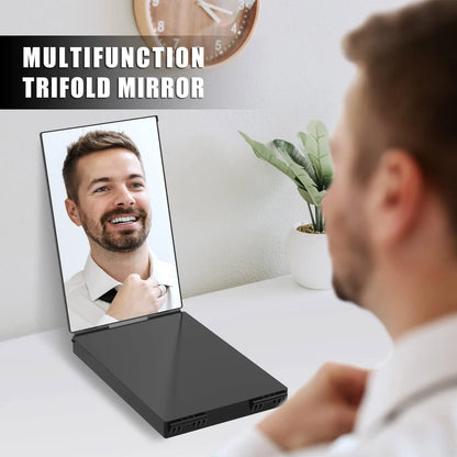 3-Way Mirror with Height Adjustable Hook 360 Trifold Makeup Mirror Hairdressing Mirror Suitable for Haircut Styling