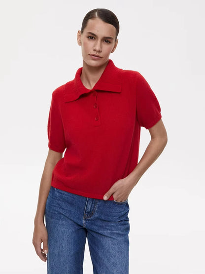 Bronladies Women's Polo Hollow Knitted Short Sleeved Sweater Spring Summer