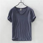 2026 Summer New 100% Cotton White T-shirt Male V-neck