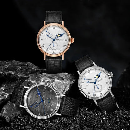 Seagull Men's Business Wristwatch Moon Phase Leather Luxury Automatic Mechannical Men's Watches 50M Waterproof relogio 6092