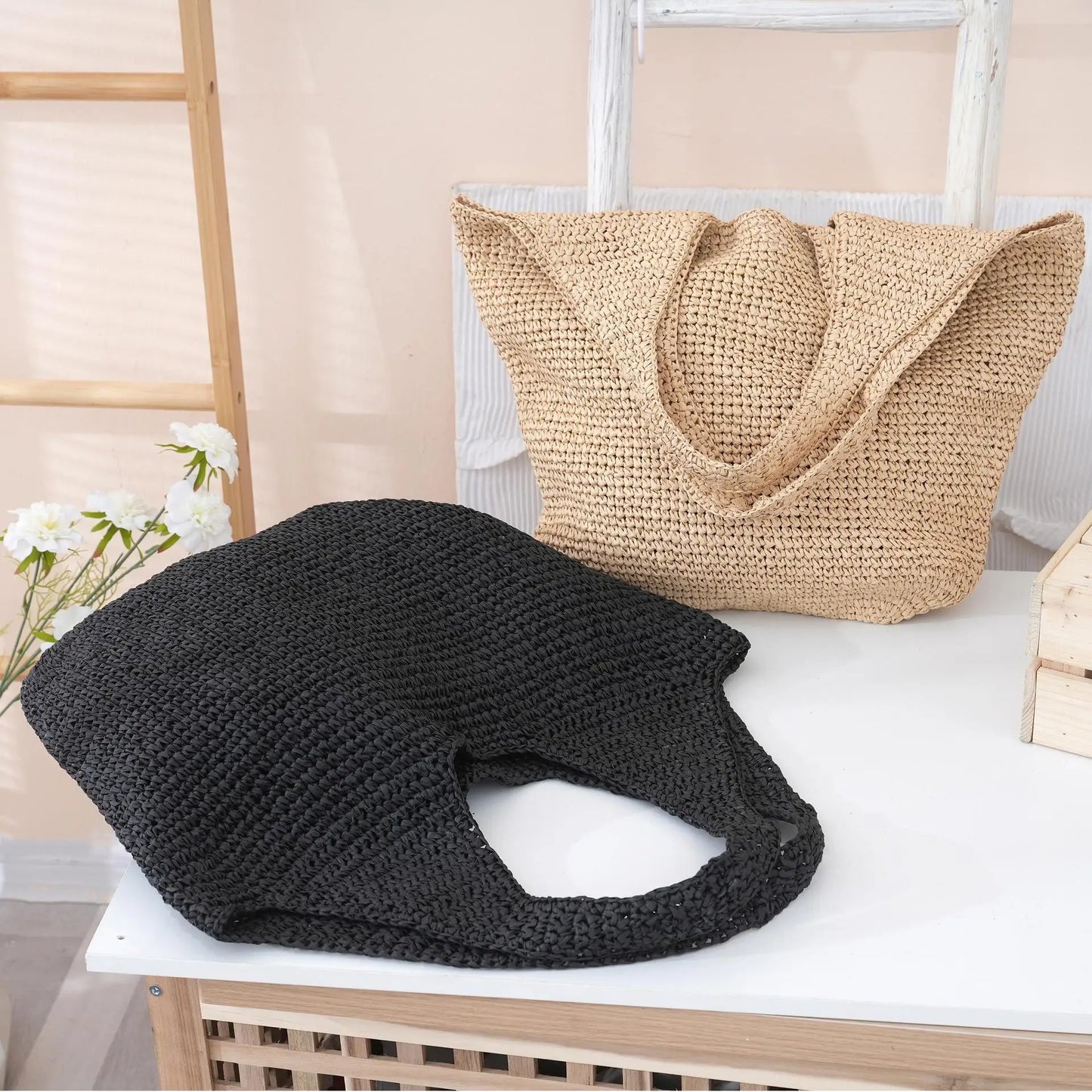 Casual Hobos Large Capacity Straw Women Shoulder Bags Designer Paper Weave Handbags Simple Handmade Summer Beach Big Tote Bag