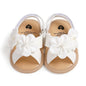 Sandálias de verão para bebês meninas de 0 a 18 meses, decorações de flores 3d fofas, sapatos de sola plana antiderrapantes, sapatos para primeiros passos recém-nascidos