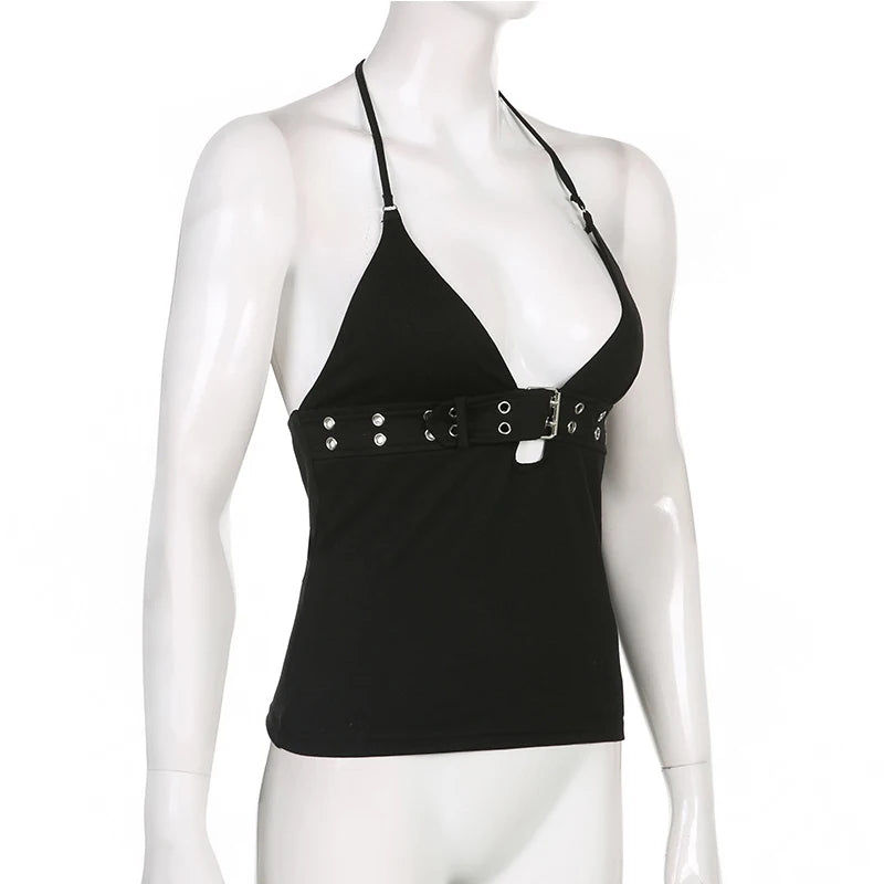 y2k Bandage Crop Top Black Backless  Top Lace Up Cute Party Beach Summer Sweats Women Retro Basic Mini Vest Punk
