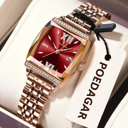 POEDAGAR Elegant Woman Watches High Quality Date Waterproof Luxury Ladies Watch Stainless Steel Casual Quartz Women's Wristwatch