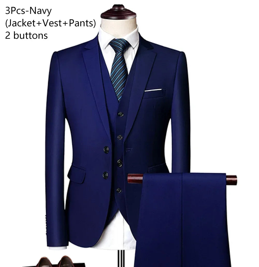 Suits For Men 3 Pieces Set Elegant Wedding  Fashion Classic Full Jackets Vest Pants Blazers Outfit 2026 Formal Costume
