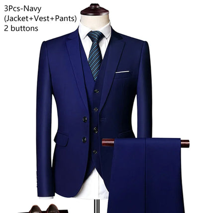 Suits For Men 3 Pieces Set Elegant Wedding  Fashion Classic Full Jackets Vest Pants Blazers Outfit 2026 Formal Costume