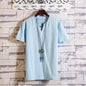 Men's Button Loose Shirts Casual Male V Neck Short Sleeve Harajuku Linen T-shirt Tops ZJFS-1901