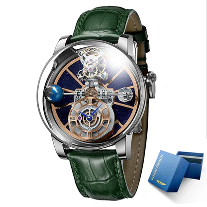 PINDU Design Watches Man Starry Sky Watch For Men Quartz Wristwatches Clock Earth Theme Design Man Watch Celestial Body Series