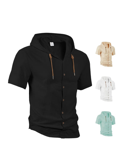Men's Linen Blend Casual Hooded Shirt