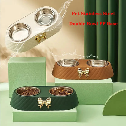 The BowlTie – Stainless Steel Double Pet Bowl with Bow-Tie Stand