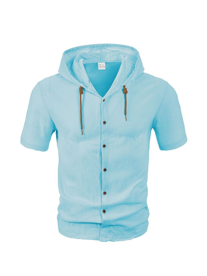 Men's Linen Blend Casual Hooded Shirt