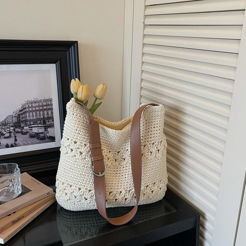 Cotton Thread Hollow Woven Tote Bag