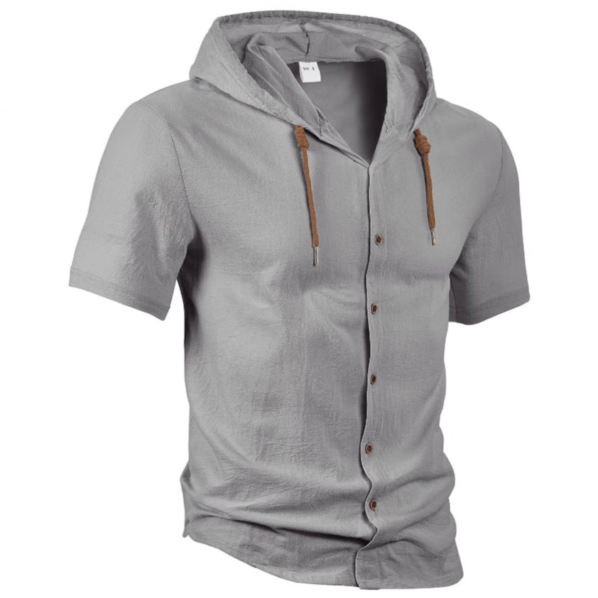 Men's Linen Blend Casual Hooded Shirt