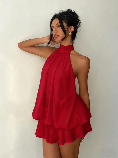 Womens Halter Neck Chiffon Dress