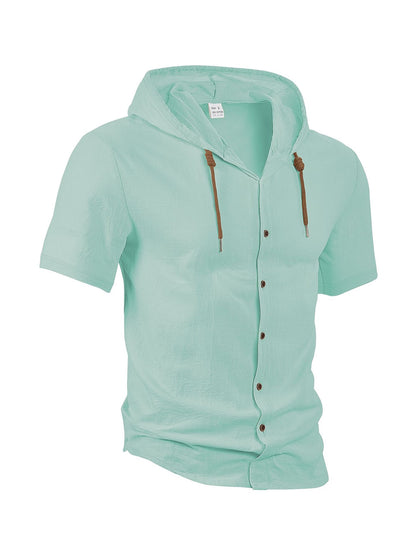 Men's Linen Blend Casual Hooded Shirt