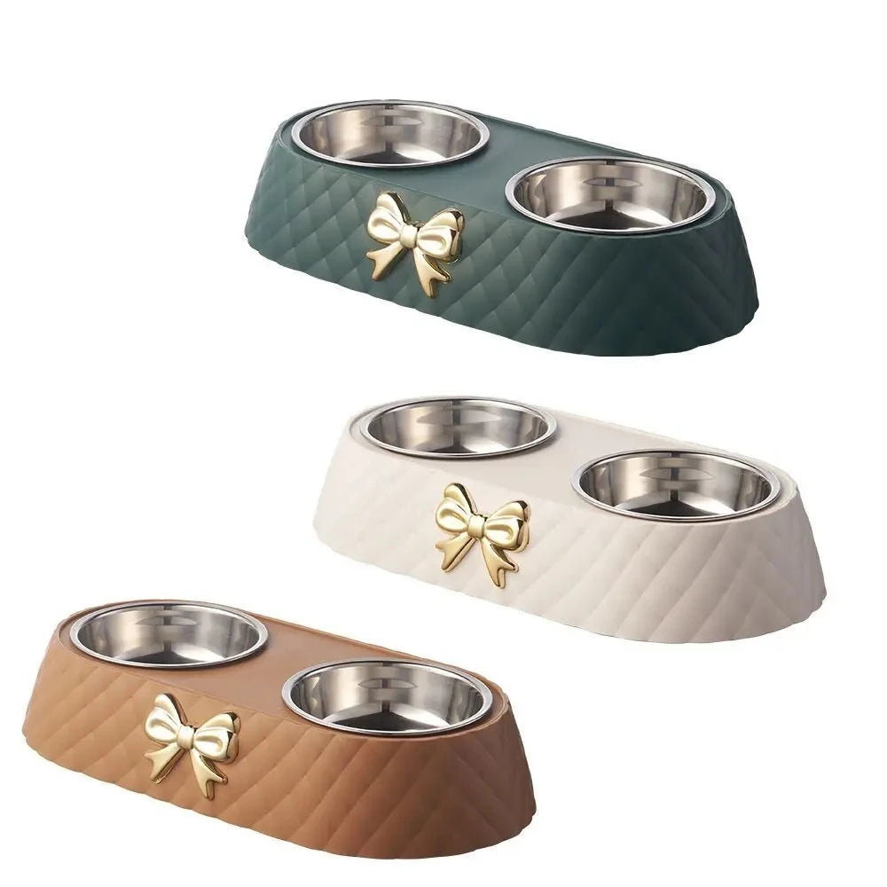 The BowlTie – Stainless Steel Double Pet Bowl with Bow-Tie Stand