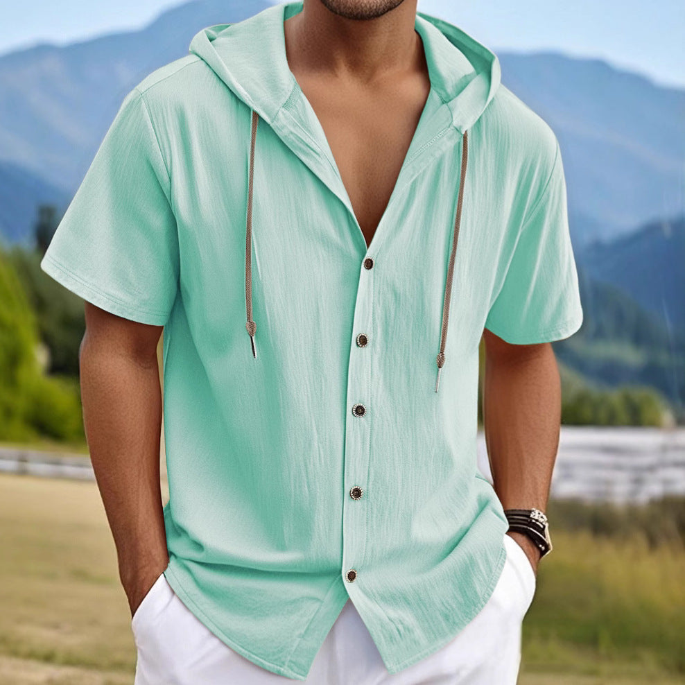 Men's Linen Blend Casual Hooded Shirt