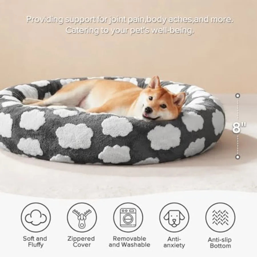 Donut Pet Bed – Round Calming Bed for Dogs & Cats with Removable Washable Cover