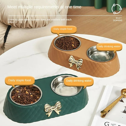 The BowlTie – Stainless Steel Double Pet Bowl with Bow-Tie Stand
