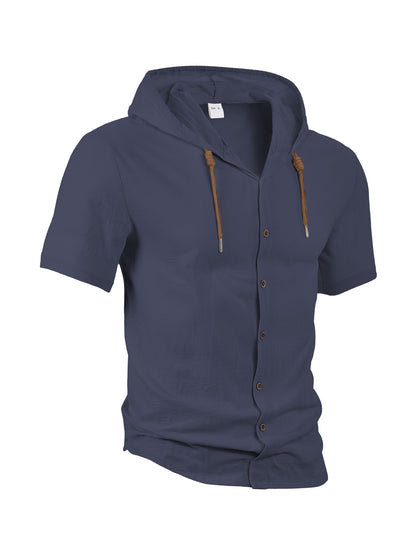 Men's Linen Blend Casual Hooded Shirt