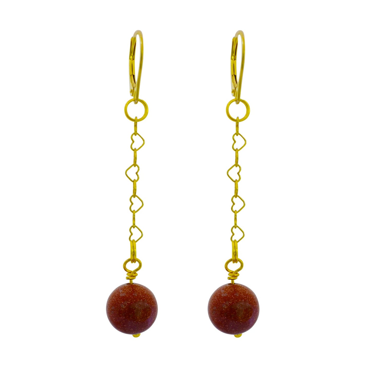 Brown Goldstone and Yellow Gold Vermeil Earrings, Heart Chain Earrings, Bloom Collection  | by nlanlaVictory
