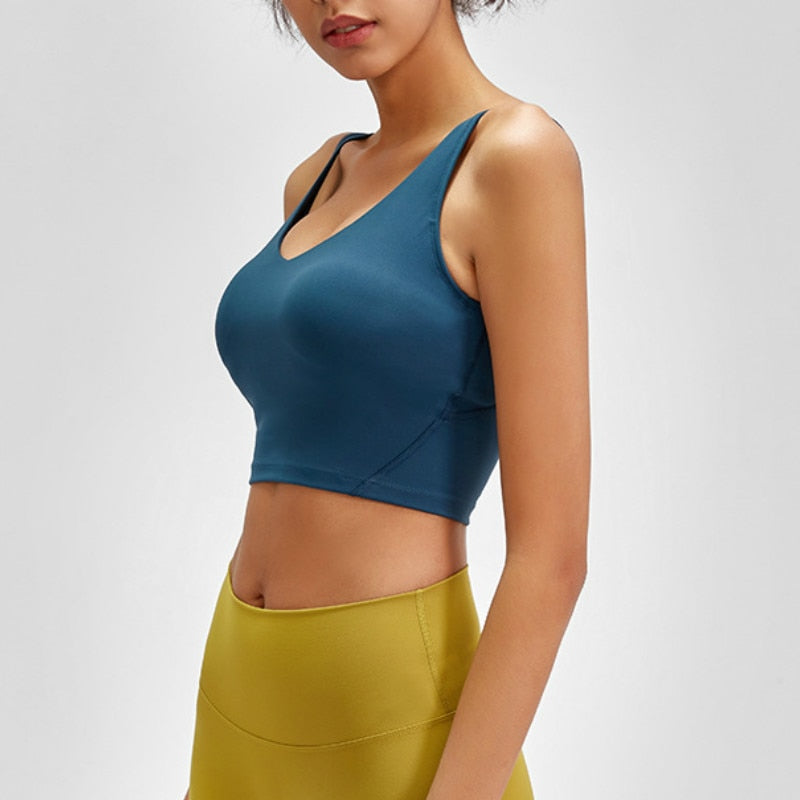 SHINBENE U-Back Butter Soft Workout Gym Yoga Bras Top Women Naked-feel Padded Athletic Running Fitness Sport Crop Tops Brassiere