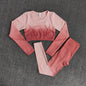 Ombre Women Yoga Set Workout Long Sleeve Crop Top Sports Bra Seamless Leggings Gym Clothing Fitness Sportswear Sports Suits