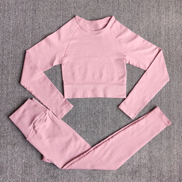 Yoga Set Seamless Women's Sportswear Workout Clothes Athletic Wear Gym Legging Fitness Bra Crop Top Long Sleeve Sports Suits