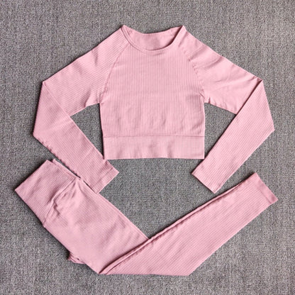Yoga Set Seamless Women's Sportswear Workout Clothes Athletic Wear Gym Legging Fitness Bra Crop Top Long Sleeve Sports Suits