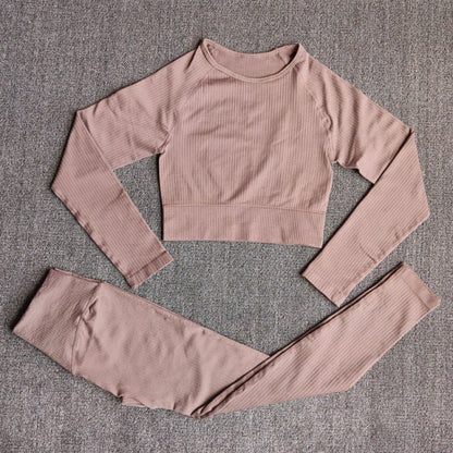 Yoga Set Seamless Women's Sportswear Workout Clothes Athletic Wear Gym Legging Fitness Bra Crop Top Long Sleeve Sports Suits