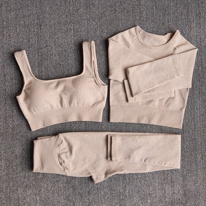 Yoga Set Seamless Women's Sportswear Workout Clothes Athletic Wear Gym Legging Fitness Bra Crop Top Long Sleeve Sports Suits