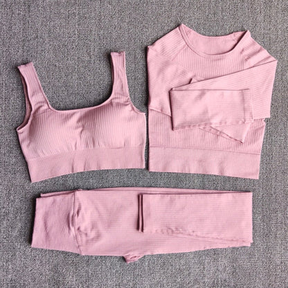 Yoga Set Seamless Women's Sportswear Workout Clothes Athletic Wear Gym Legging Fitness Bra Crop Top Long Sleeve Sports Suits