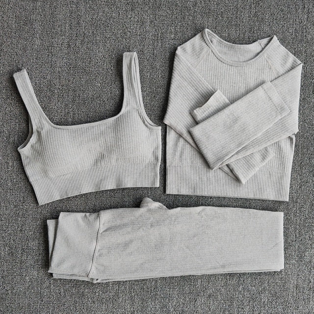 Yoga Set Seamless Women's Sportswear Workout Clothes Athletic Wear Gym Legging Fitness Bra Crop Top Long Sleeve Sports Suits