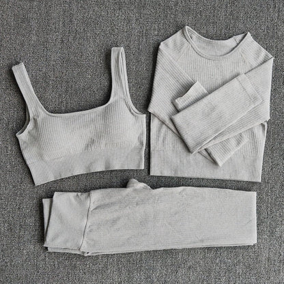 Yoga Set Seamless Women's Sportswear Workout Clothes Athletic Wear Gym Legging Fitness Bra Crop Top Long Sleeve Sports Suits
