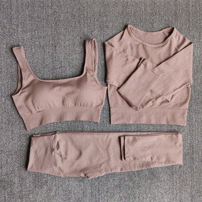 Yoga Set Seamless Women's Sportswear Workout Clothes Athletic Wear Gym Legging Fitness Bra Crop Top Long Sleeve Sports Suits