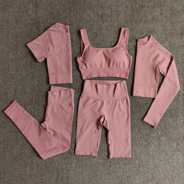 Yoga Set Seamless Women's Sportswear Workout Clothes Athletic Wear Gym Legging Fitness Bra Crop Top Long Sleeve Sports Suits