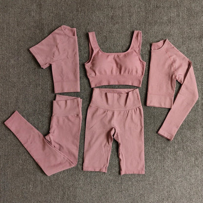 Yoga Set Seamless Women's Sportswear Workout Clothes Athletic Wear Gym Legging Fitness Bra Crop Top Long Sleeve Sports Suits