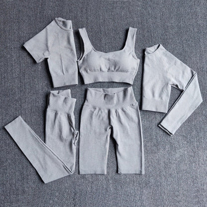 Yoga Set Seamless Women's Sportswear Workout Clothes Athletic Wear Gym Legging Fitness Bra Crop Top Long Sleeve Sports Suits