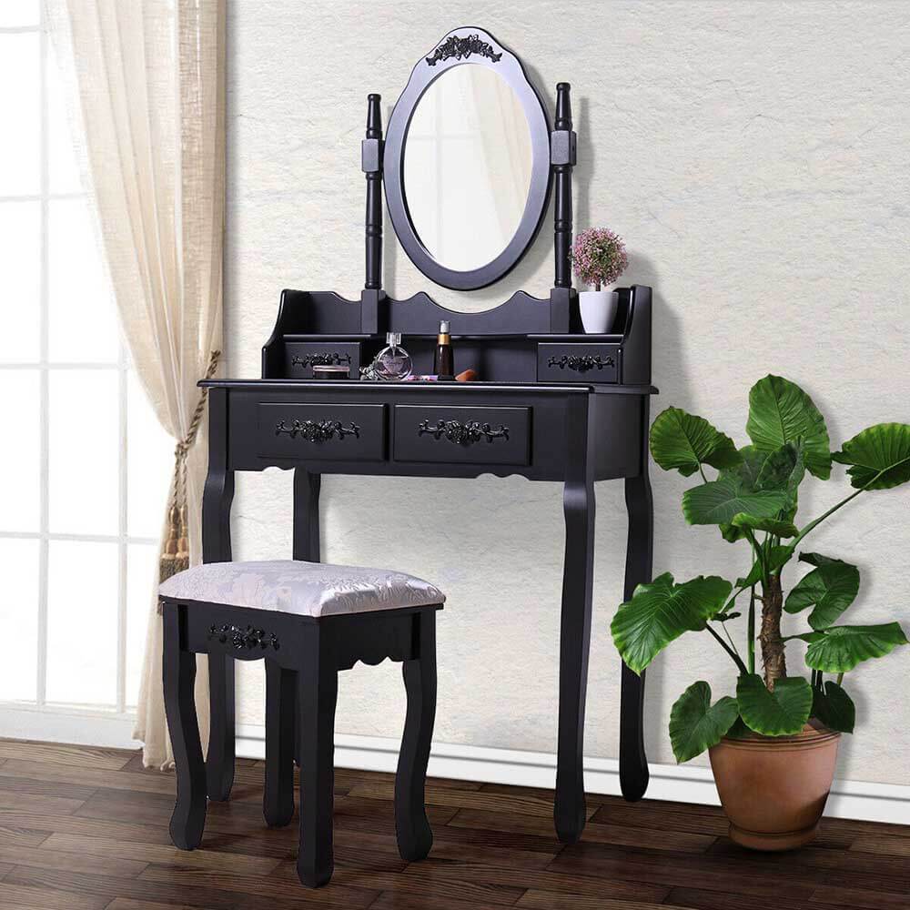 Dressing table with mirror and chair, Rome – available in multiple colors (Black)